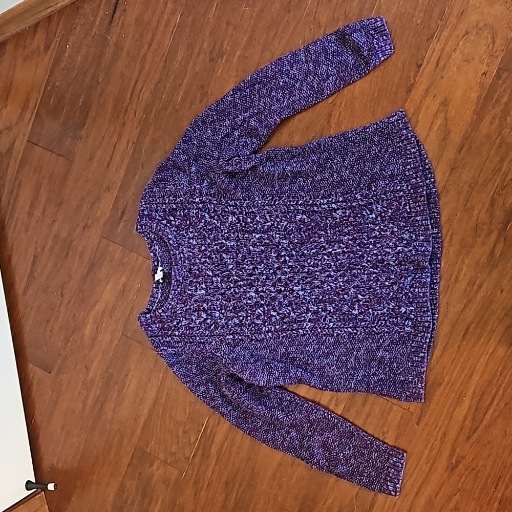 Talbots LP cable crew neck sweater, purple and blue